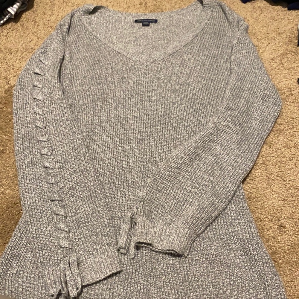 Gray American Eagle Tunic Sweater - Laced Arms